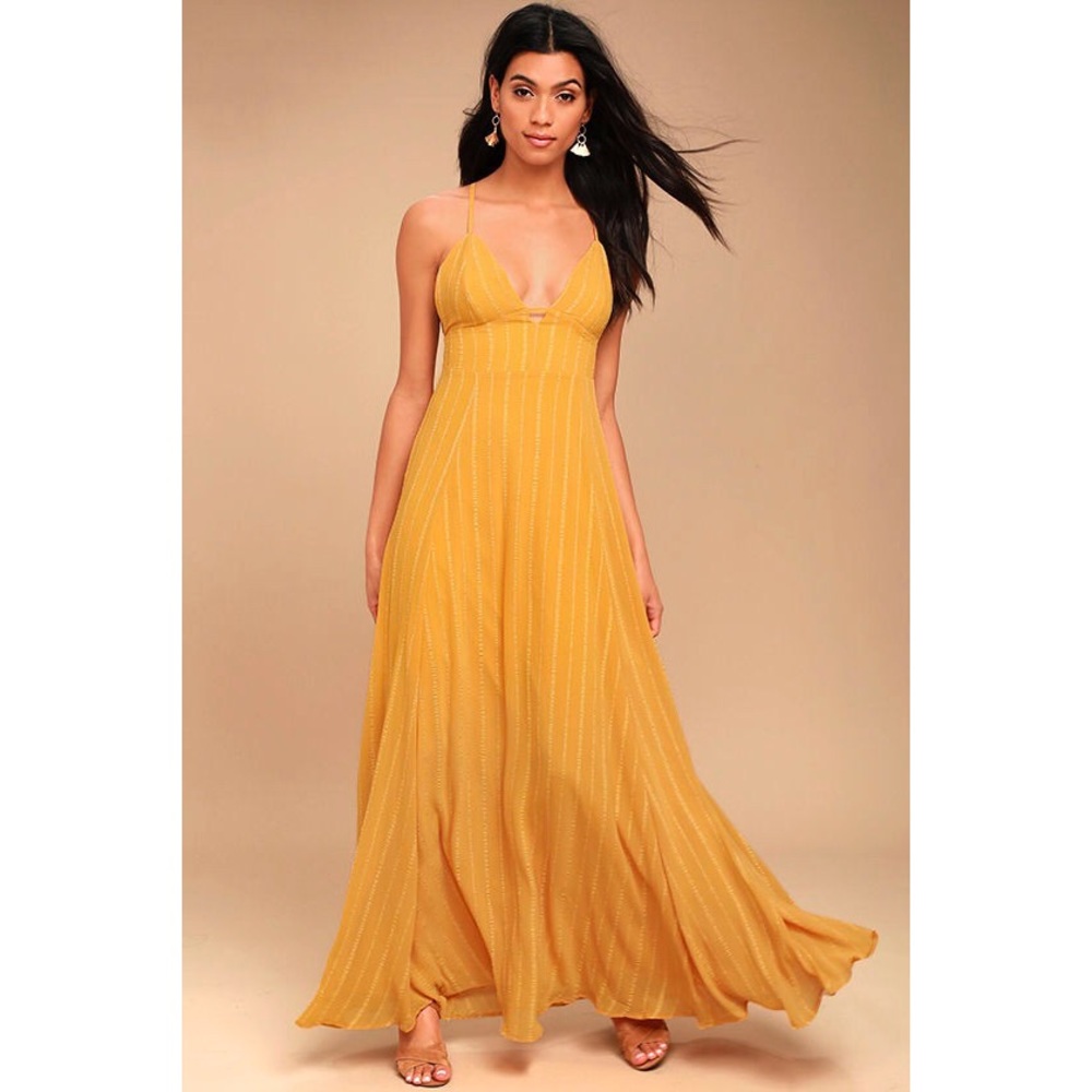 Lulu’s elevate mustard embroidered maxi dress